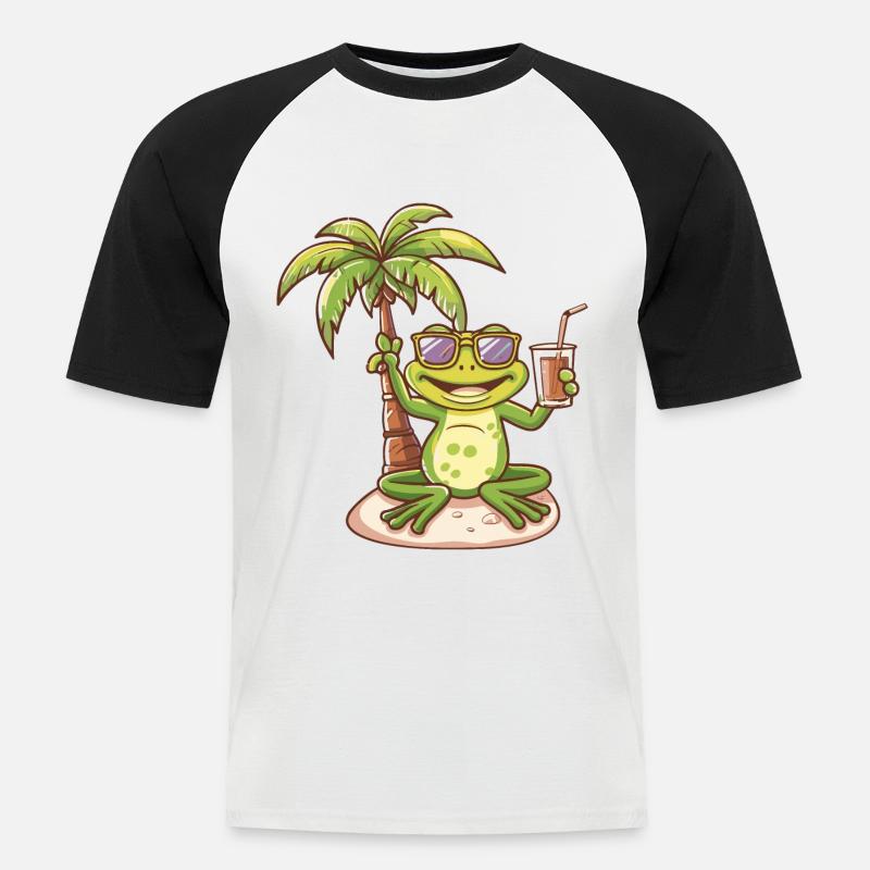 Frosch Sommer Strand Comic - Männer Baseball-T-Shirt - Weiß/Schwarz