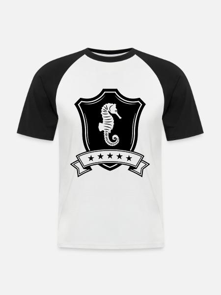 Seepferd Wappen - Männer Baseball-T-Shirt - Weiß/Schwarz