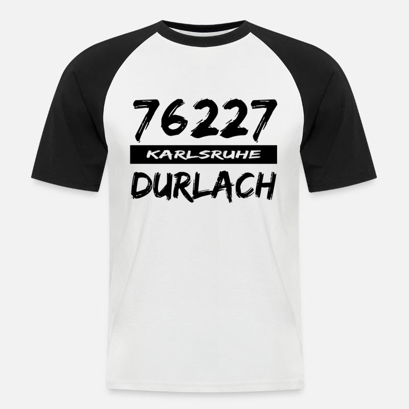 76227 Karlsruhe Durlach - Männer Baseball-T-Shirt - Weiß/Schwarz