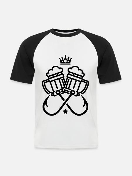 fish hook fishing beer - Men's Baseball T-Shirt - white/black