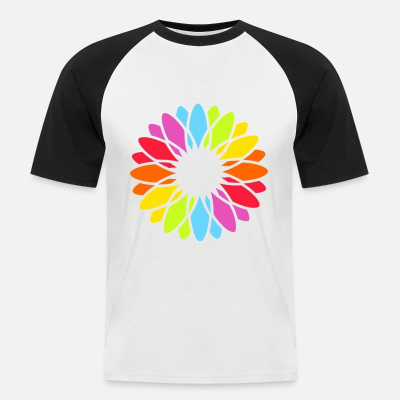 Regenbogen Blüte Mandala - Männer Baseball-T-Shirt - Weiß/Schwarz