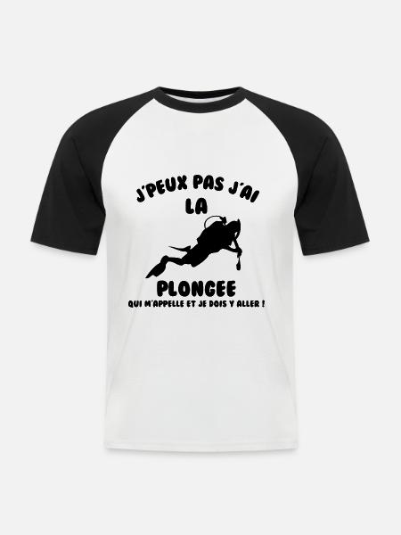 J’peux pas j’ai plongée - T-shirt baseball manches courtes Homme - blanc/noir