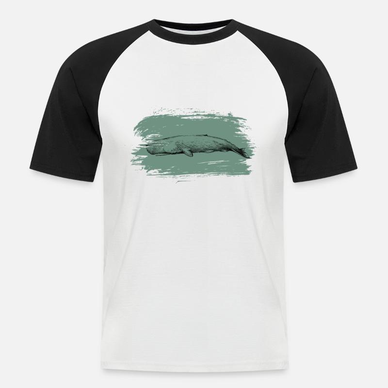 Wal - Männer Baseball-T-Shirt - Weiß/Schwarz