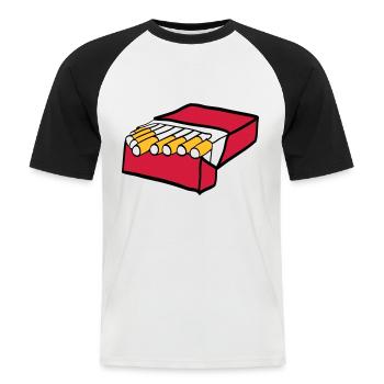 Zigaretten - Männer Baseball-T-Shirt - Weiß/Schwarz - Vorne - Nik (191cm)