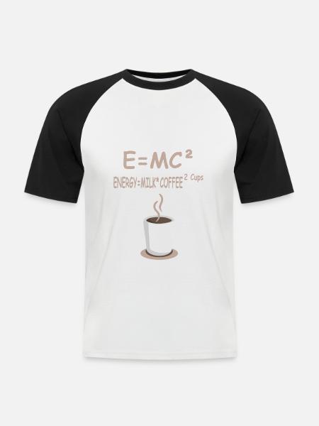 E=MC² Energie = Milchkaffee 2 Tassen - Männer Baseball-T-Shirt - Weiß/Schwarz