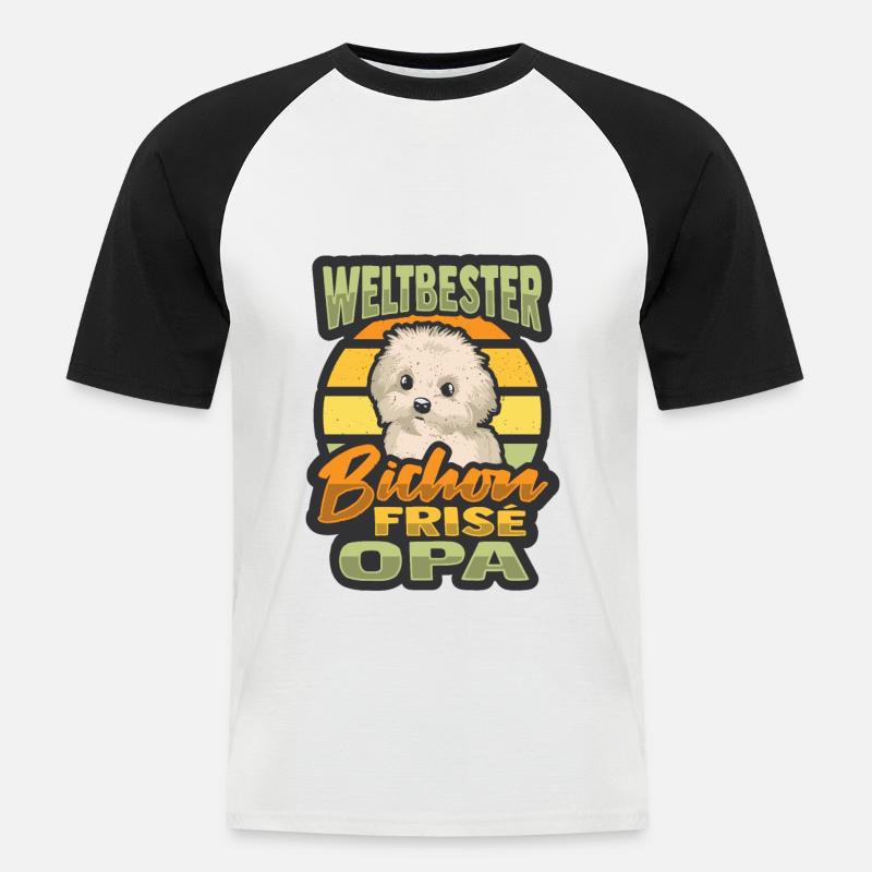 Weltbester Bichon Frise Opa - Männer Baseball-T-Shirt - Weiß/Schwarz