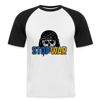 Stop War - T-shirt baseball manches courtes Homme - blanc/noir - Devant - Nik (191cm)