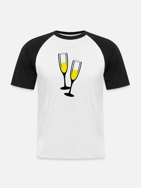 sekt glaeser anstossen - Männer Baseball-T-Shirt - Weiß/Schwarz