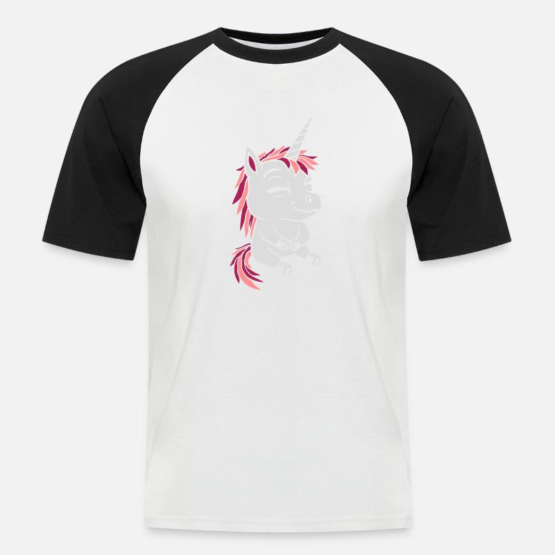 Comic kleines sitzendes Einhorn - Männer Baseball-T-Shirt - Weiß/Schwarz