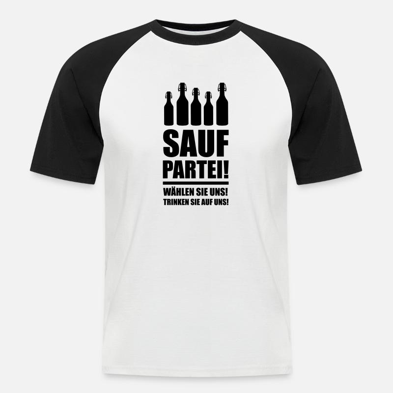 sauf partei - Männer Baseball-T-Shirt - Weiß/Schwarz