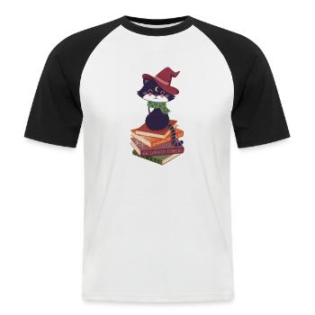schwarze Katze auf Halloween-Bucherstapel - Männer Baseball-T-Shirt - Weiß/Schwarz - Vorne - Nik (191cm)