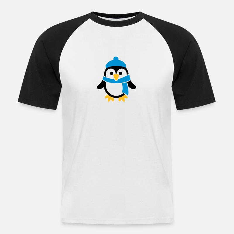 Pinguin - Männer Baseball-T-Shirt - Weiß/Schwarz
