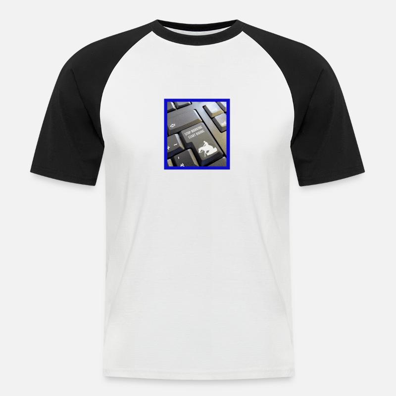 Stop working start riding - Männer Baseball-T-Shirt - Weiß/Schwarz