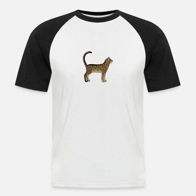 Getigerte Katze steht - Männer Baseball-T-Shirt - Weiß/Schwarz