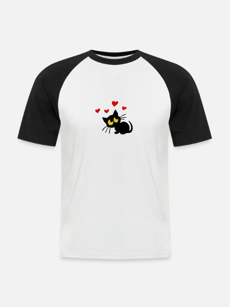 Herzkätzchen - Männer Baseball-T-Shirt - Weiß/Schwarz