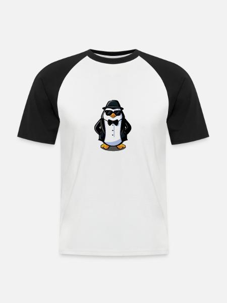 Der Pinguin - Männer Baseball-T-Shirt - Weiß/Schwarz