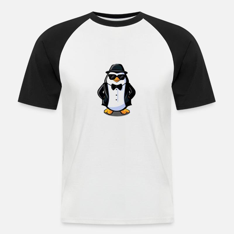 Der Pinguin - Männer Baseball-T-Shirt - Weiß/Schwarz