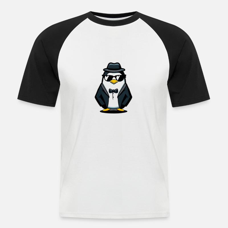 Pinguin - Männer Baseball-T-Shirt - Weiß/Schwarz