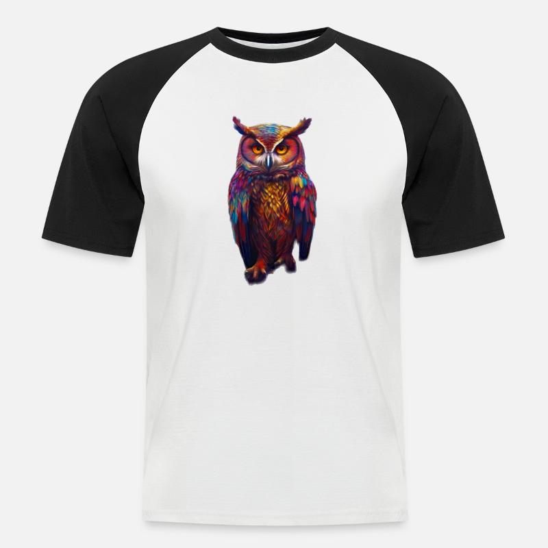 Bunte Eule - Männer Baseball-T-Shirt - Weiß/Schwarz