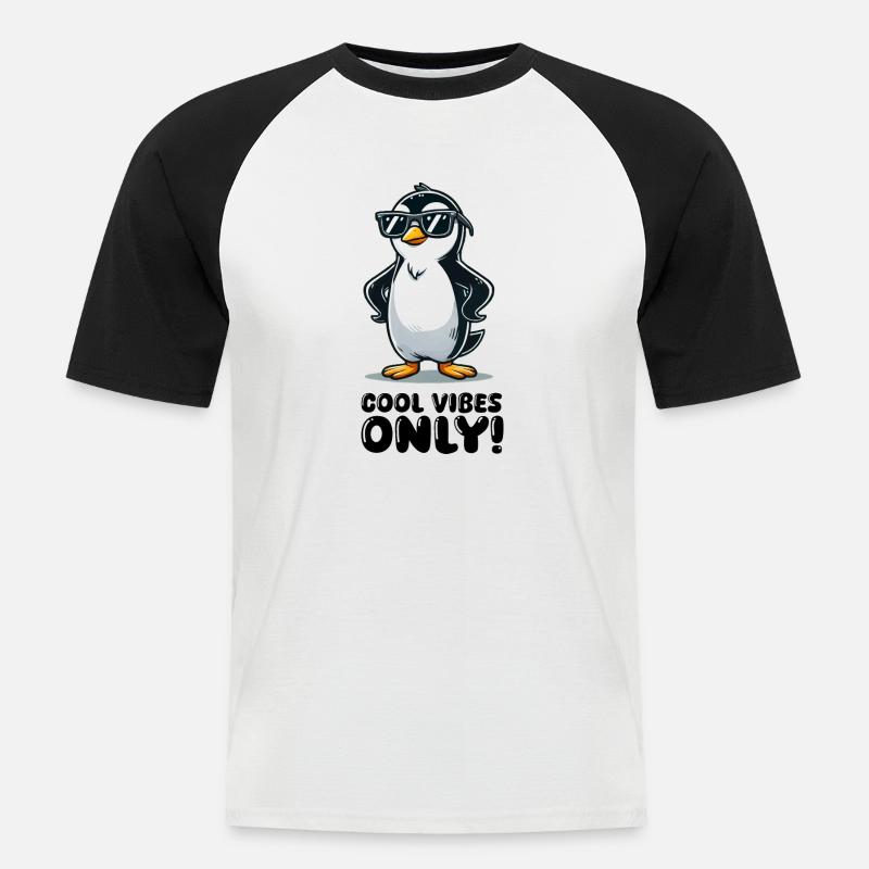 pinguin comic cool - Männer Baseball-T-Shirt - Weiß/Schwarz