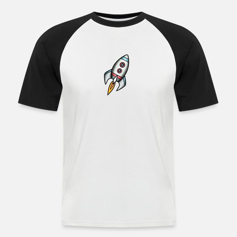 Comic Rakete Kinderbild - Männer Baseball-T-Shirt - Weiß/Schwarz