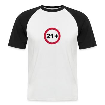 21. Geburtstag 21+ - Männer Baseball-T-Shirt - Weiß/Schwarz - Vorne - Nik (191cm)