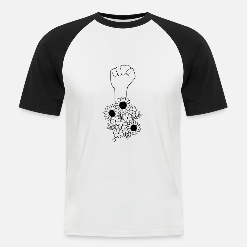 blumen faust schwarz - Männer Baseball-T-Shirt - Weiß/Schwarz