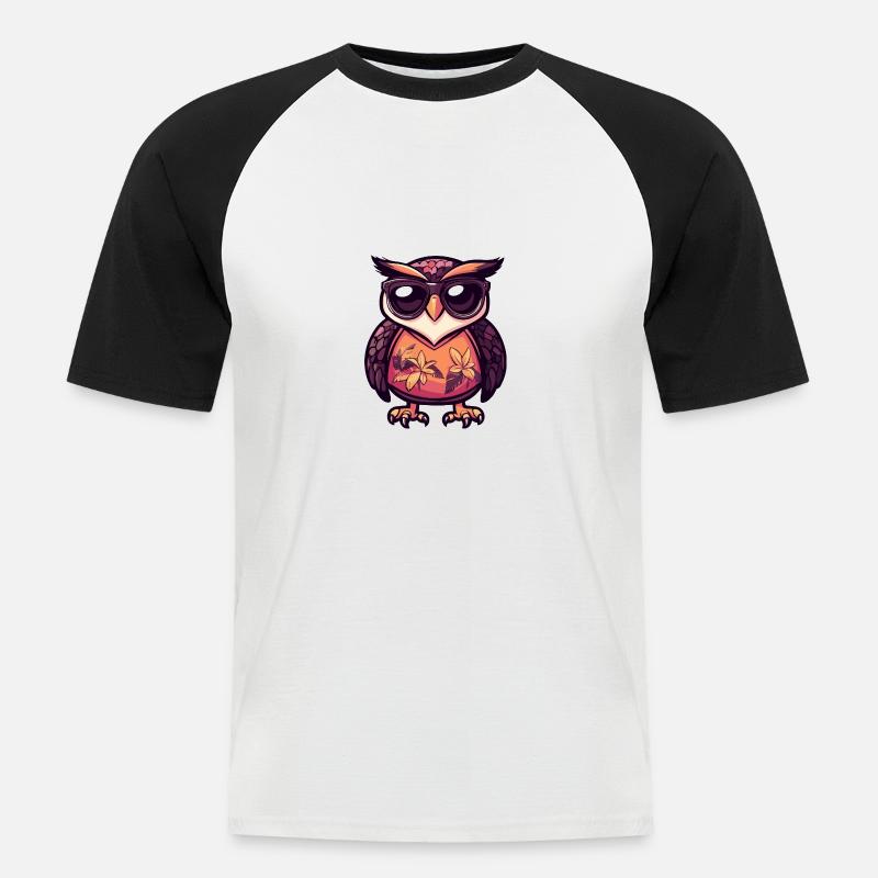 Eule Comic Cool Sommer - Männer Baseball-T-Shirt - Weiß/Schwarz