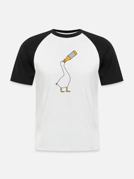 Beer boozing goose - Men's Baseball T-Shirt - white/black