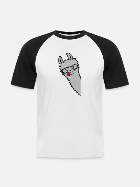 Nerd Horn Glasses Lama - Men's Baseball T-Shirt - white/black