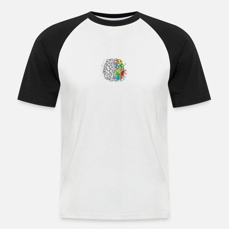Kreative oder logich im Gehirn - Männer Baseball-T-Shirt - Weiß/Schwarz