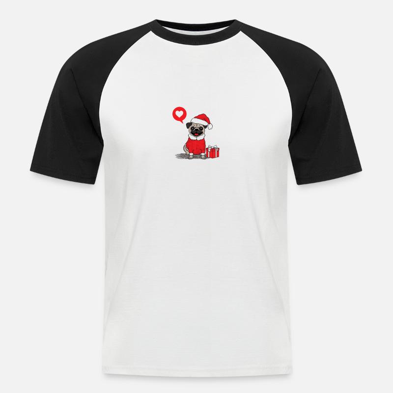Weihnachtsmops / Mops - Männer Baseball-T-Shirt - Weiß/Schwarz