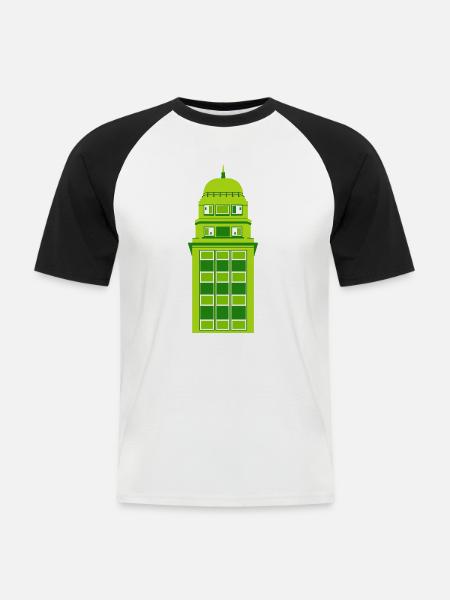 Retro Green Tower Clock - Men's Baseball T-Shirt - white/black
