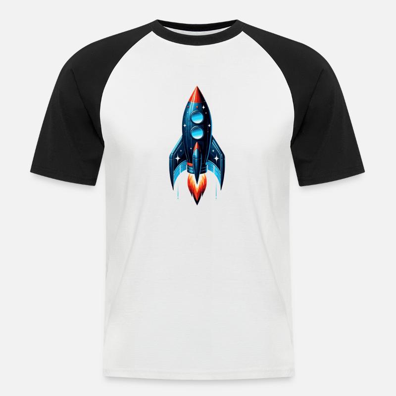 Rakete mit Sternen | Spaceship - Männer Baseball-T-Shirt - Weiß/Schwarz