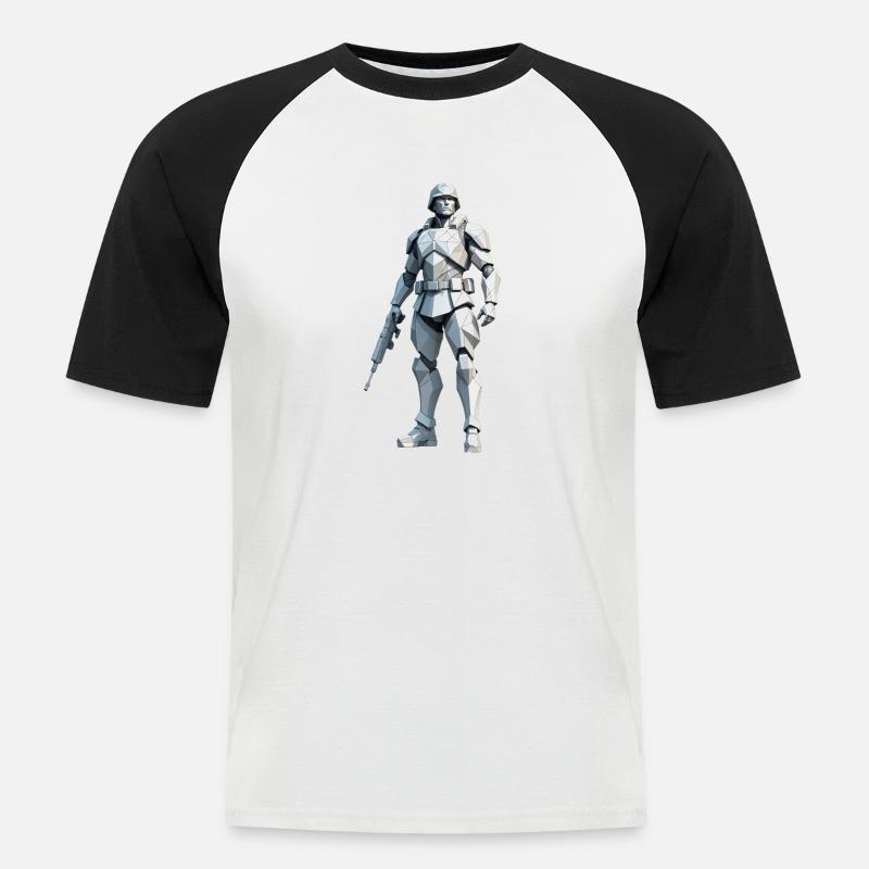 Soldat - Low Poly Army Design - Männer Baseball-T-Shirt - Weiß/Schwarz
