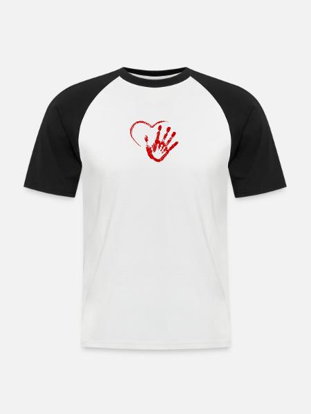 MAIN DANS LA MAIN ROUGE - T-shirt baseball manches courtes Homme - blanc/noir