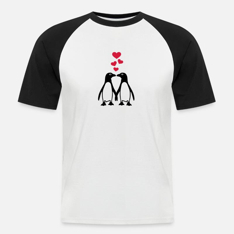 Pinguin - Männer Baseball-T-Shirt - Weiß/Schwarz