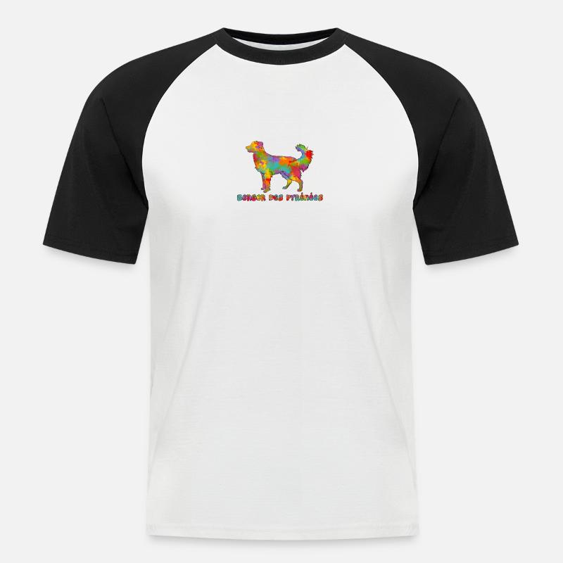 Pyrenean Shepherd Multicolor Gesicht rasiert - Männer Baseball-T-Shirt - Weiß/Schwarz
