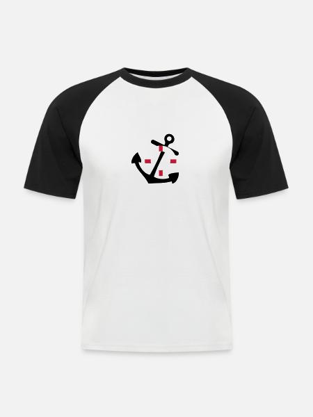 Anker mit Rettungsring - Männer Baseball-T-Shirt - Weiß/Schwarz