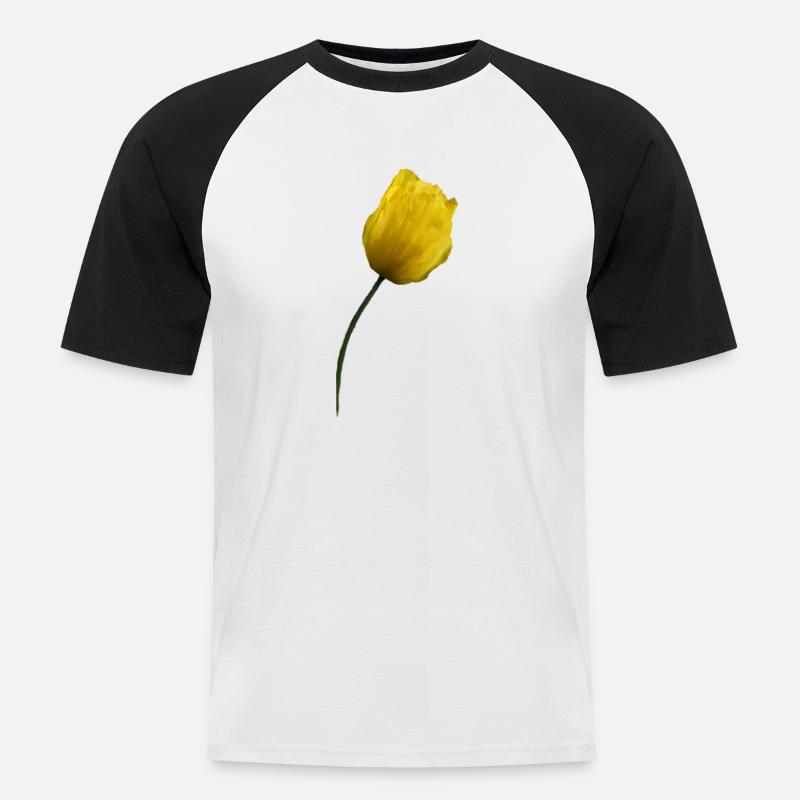 gelber Mohn Klatschmohn Mohnblume - Männer Baseball-T-Shirt - Weiß/Schwarz