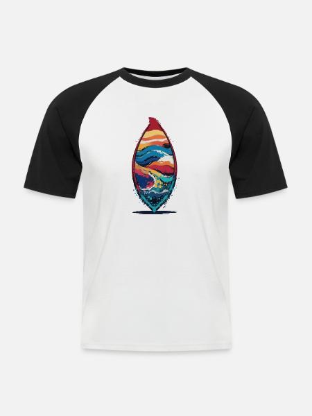 farbenfrohes Sommermotiv - Männer Baseball-T-Shirt - Weiß/Schwarz