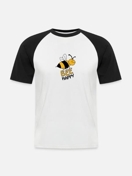 Bee Happy - Men's Baseball T-Shirt - white/black