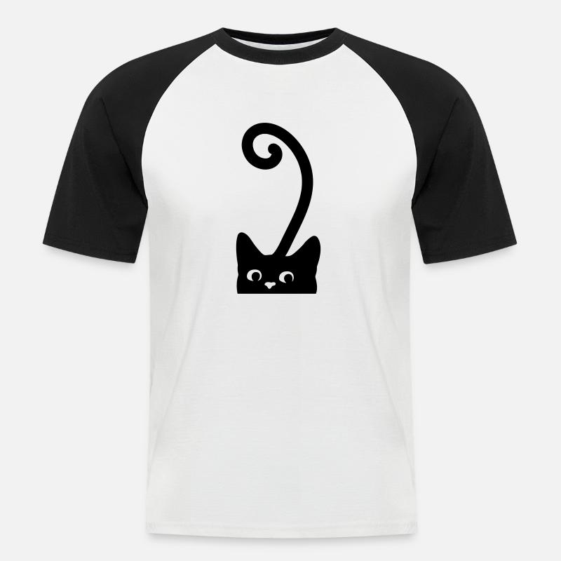 Curious Cat - Männer Baseball-T-Shirt - Weiß/Schwarz