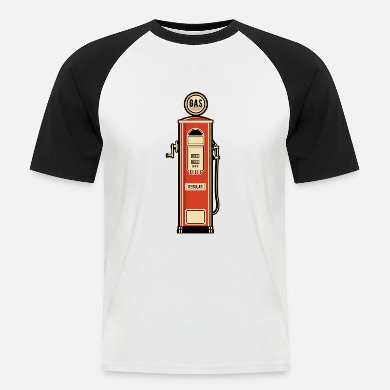 Zapfsäule Retro - Männer Baseball-T-Shirt - Weiß/Schwarz