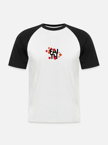 Rote Blumenköpfe Faith Design - Männer Baseball-T-Shirt - Weiß/Schwarz