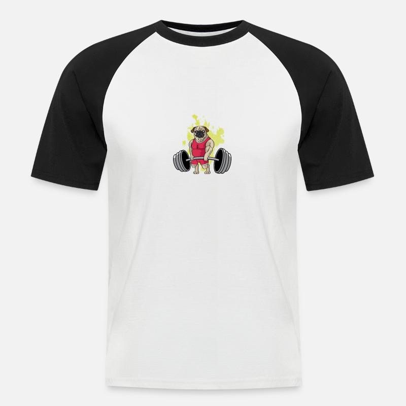 Mops -Gewichtheben Trainingstrainer Gift - Männer Baseball-T-Shirt - Weiß/Schwarz