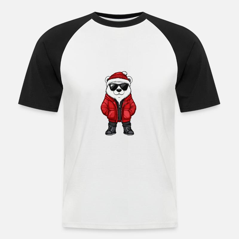Eisbär Winter - Männer Baseball-T-Shirt - Weiß/Schwarz