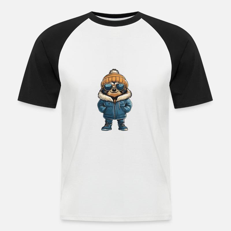 Sloth Winter Comic - Men's Baseball T-Shirt - white/black