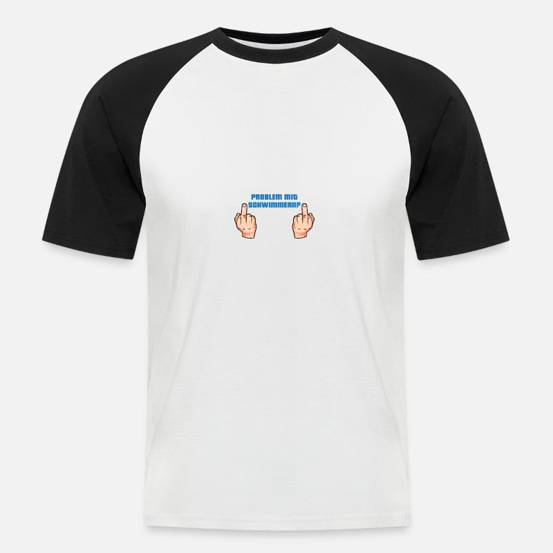 Problem Schwimmer Mittelfinger - Männer Baseball-T-Shirt - Weiß/Schwarz