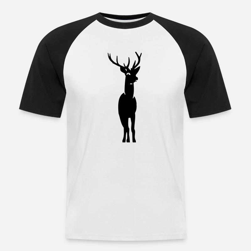 Hirsch / deer (B, 1c) - Männer Baseball-T-Shirt - Weiß/Schwarz